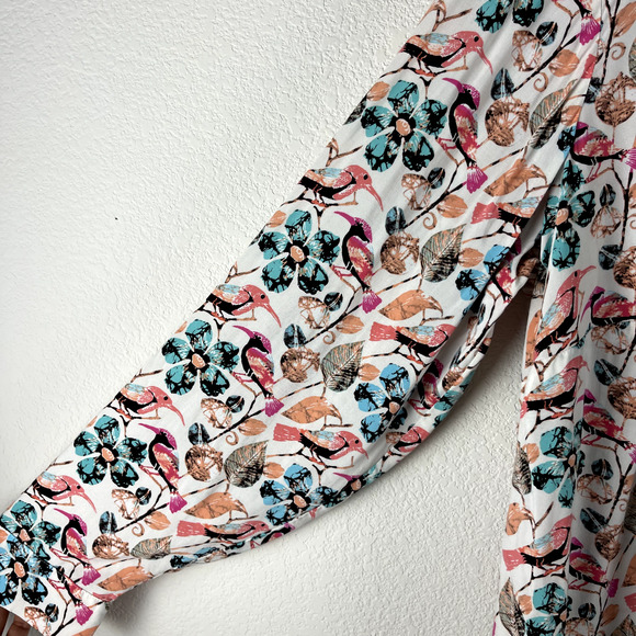 Talbots Bird Floral Print Top Womens 2X Pink Button Up Blouse Long Sleeve - Picture 4 of 12